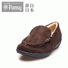 Pansy冬女保暖轻便防水豆豆鞋加绒棉鞋1505